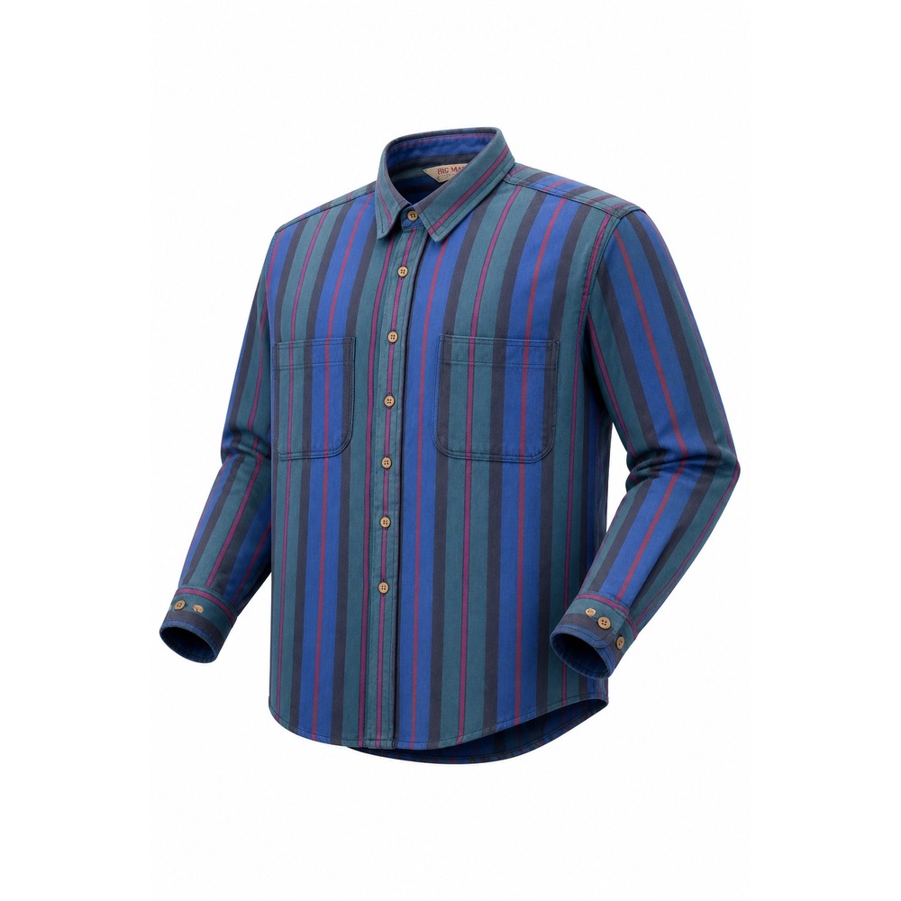 VTG Big Mac Blanket Shirt Men L Green Blue Striped Button Front LS 80's